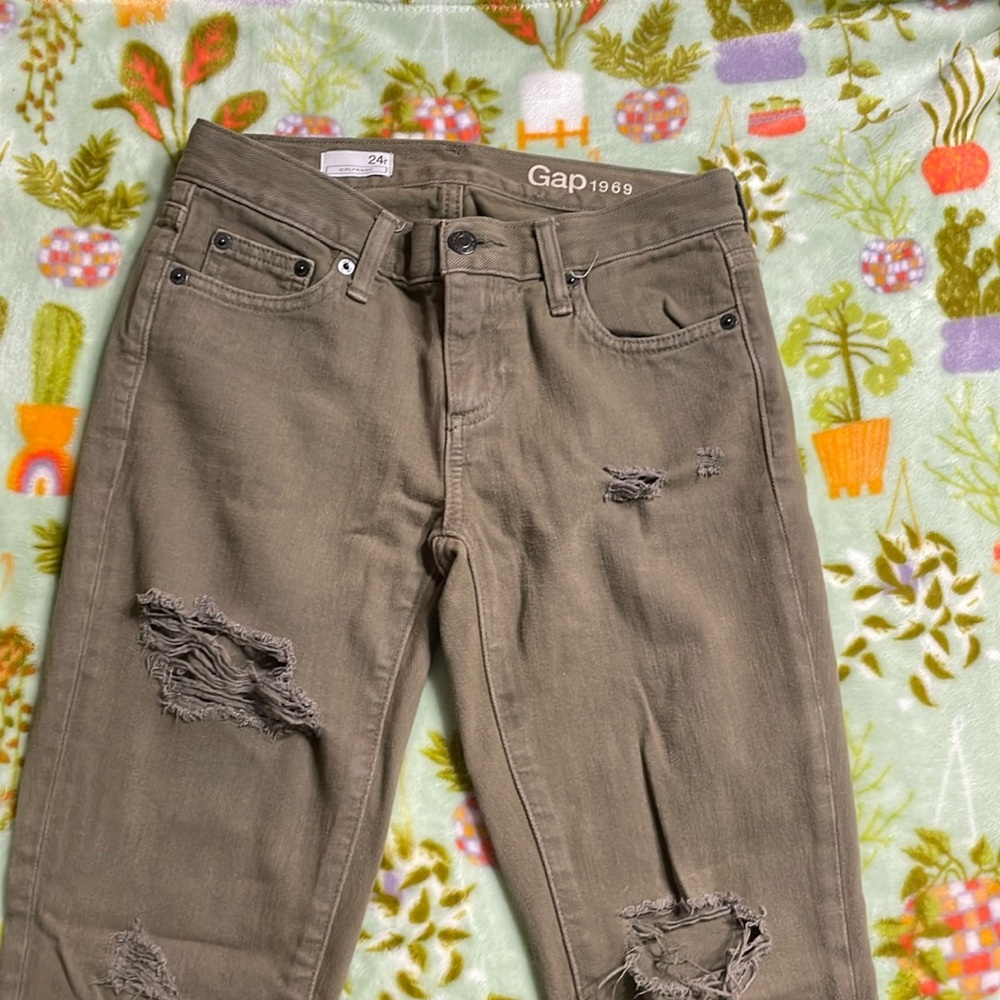 Straight leg olive green girlfriend jeans